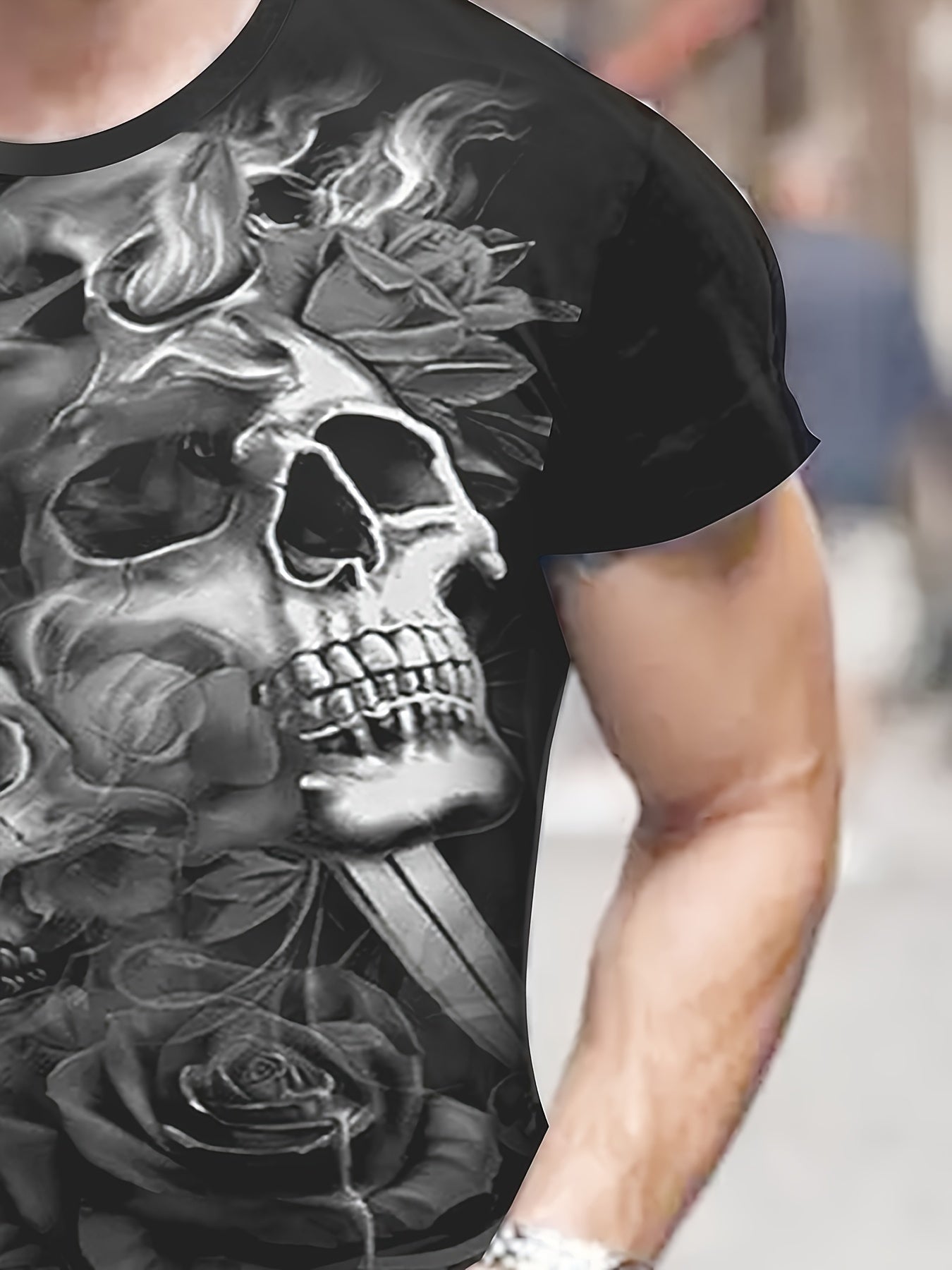 Skull 3D Pattern Print Men's Short Sleeve T-shirt Graphic Tee
