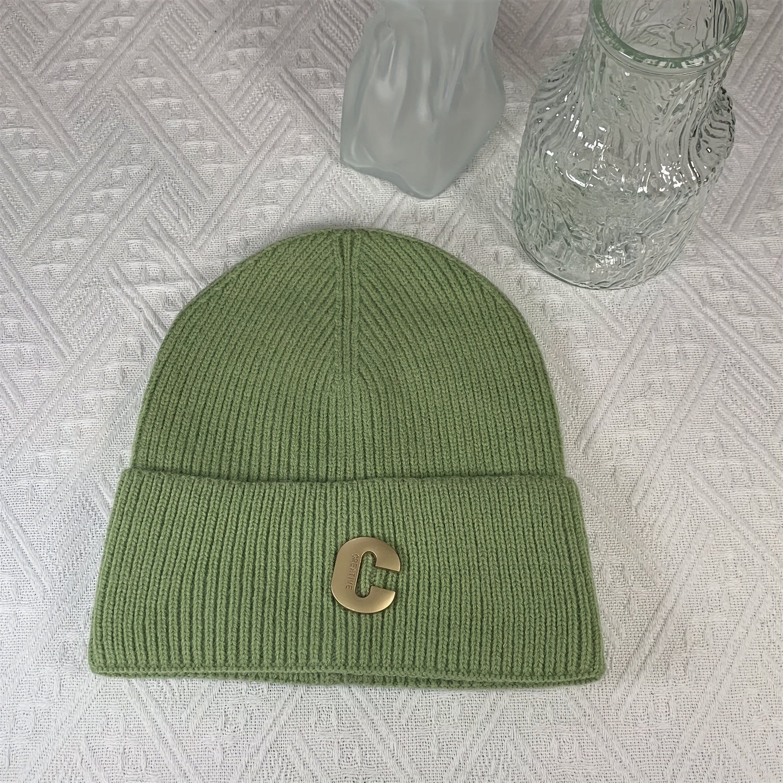 Letter C Decor Knitted Beanie Hat Winter Warm Hat