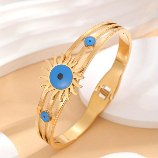 Vintage Evil Eye & Sun Decor Round Bracelet Golden Bangle