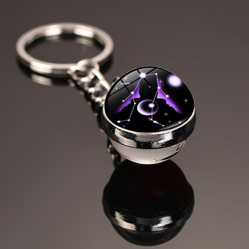12 Constellations Car Key Ring Starry Sky Luminous Glass Ball Keychain