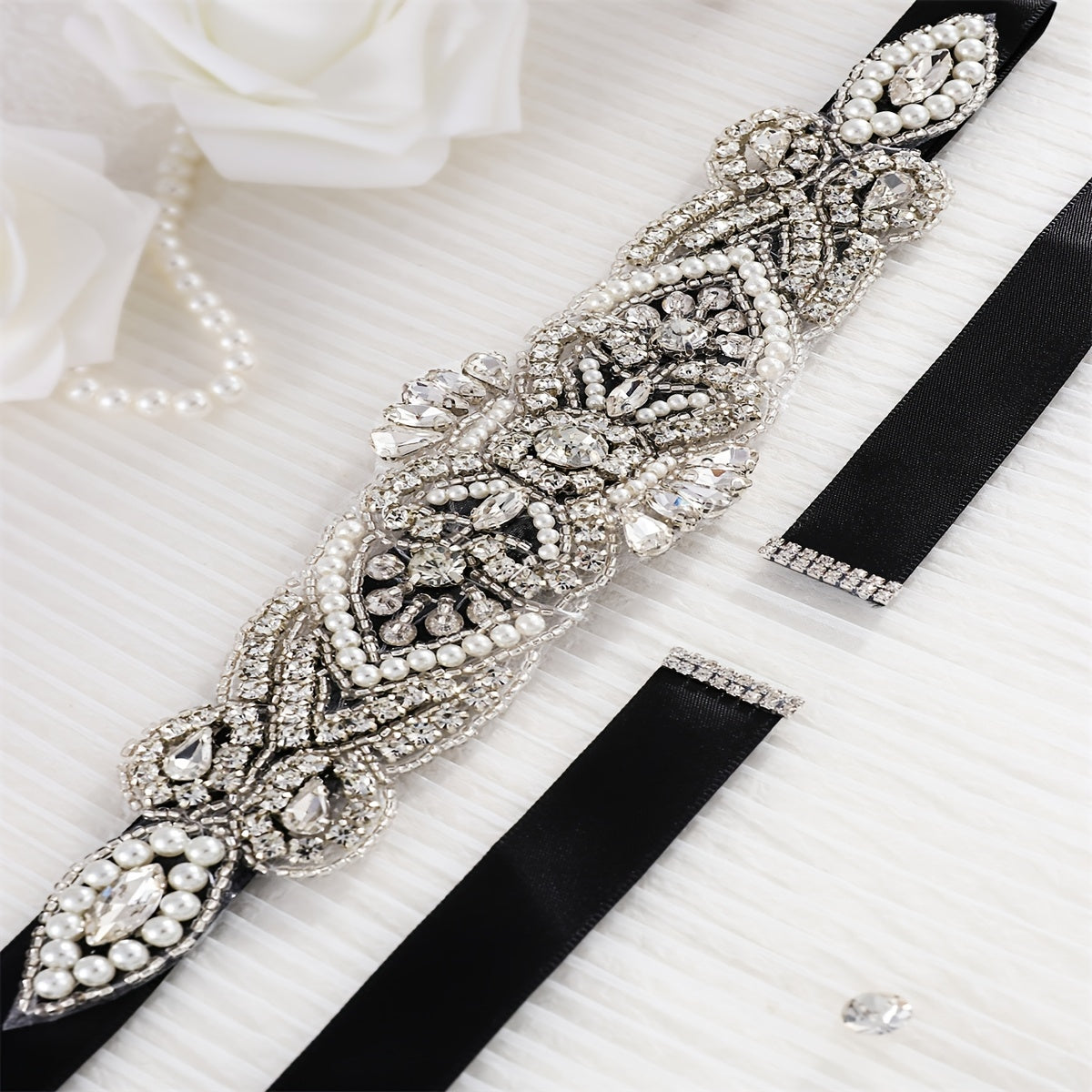 Rhinestone Bridal Belt Wedding Dress Waist Chain Sash Faux Pearl Belt