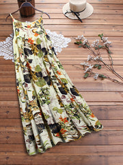  Leaf & Floral Print Maxi Cami Dress