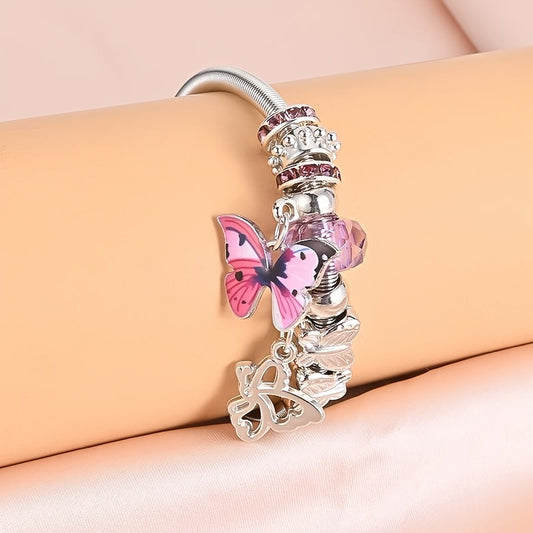 Vintage Butterfly Pendant Bracelet Heart Spring Chain Stretchable Bangle
