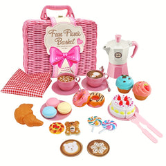 Tea Party Picnic Basket Set Pretend Play Food