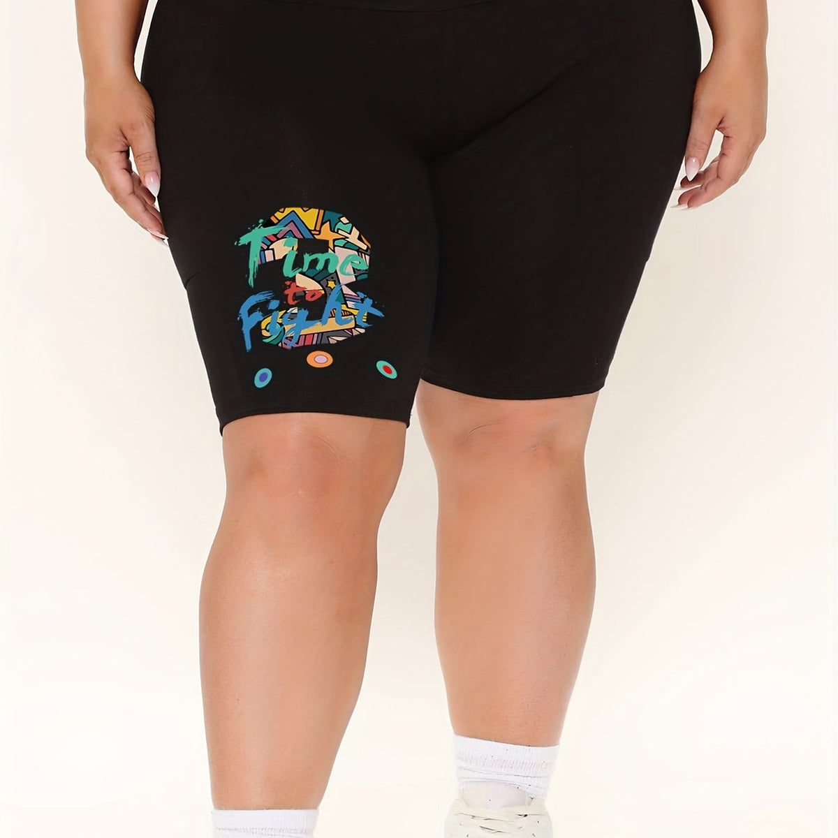  Graphic Number Print High Rise Biker Shorts