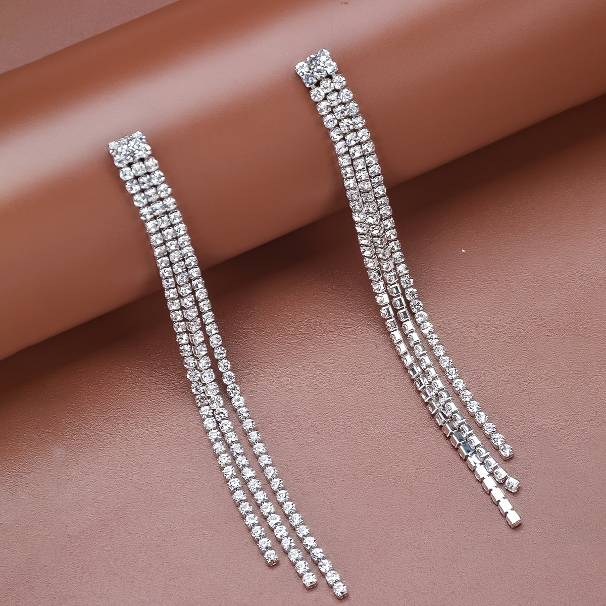 Long Rhinestones Tassel Drop Earrings for Women Girls