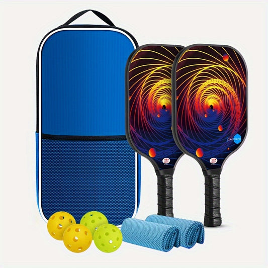 Fiberglass Pickleball Paddles Set with 2 Balls, Towels & Bag