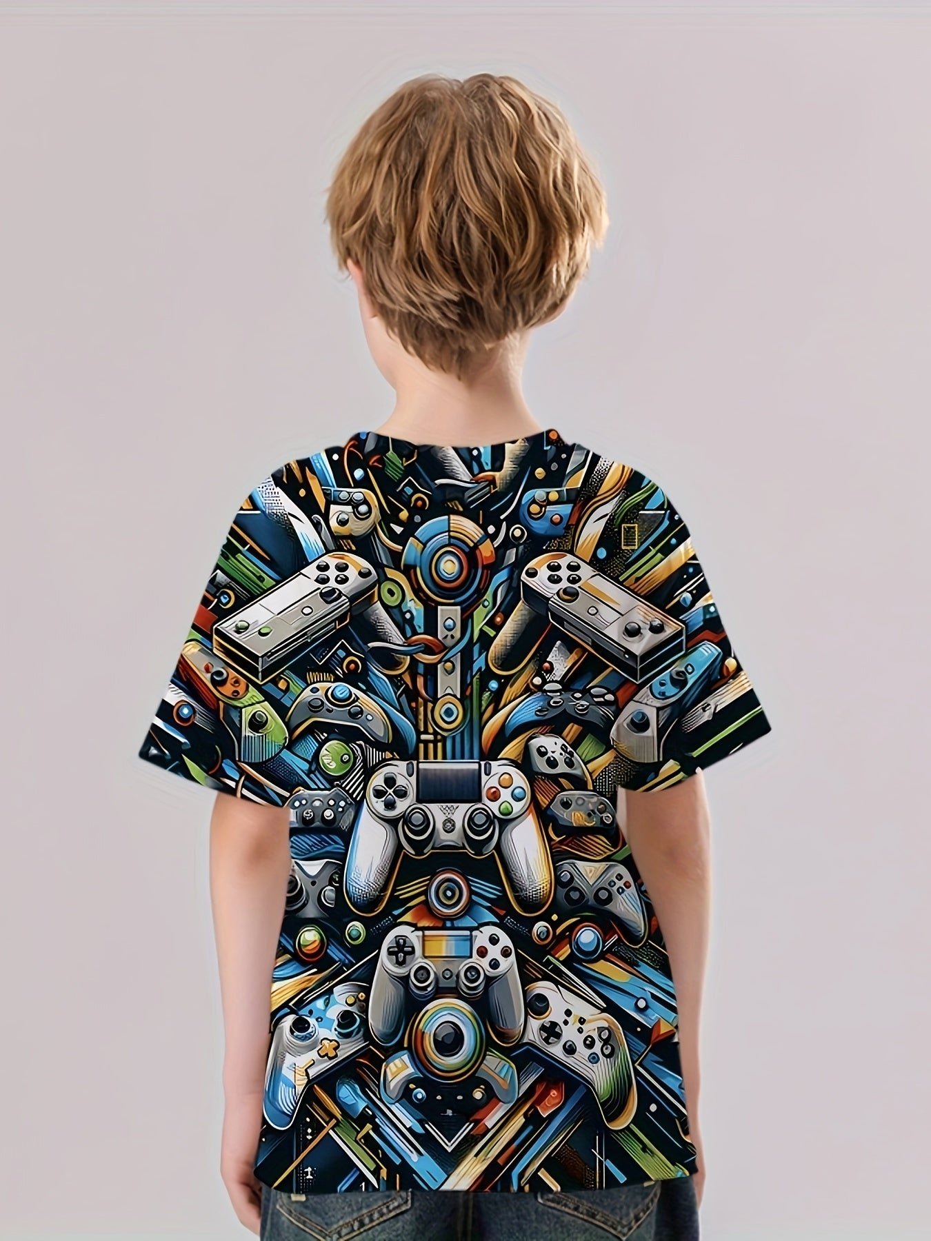 Gamepad 3D Print Boy's Casual Tee Short Sleeve Crew Neck T-shirt Kids