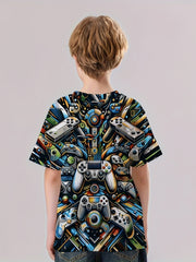 Gamepad 3D Print Boy's Casual Tee Short Sleeve Crew Neck T-shirt Kids