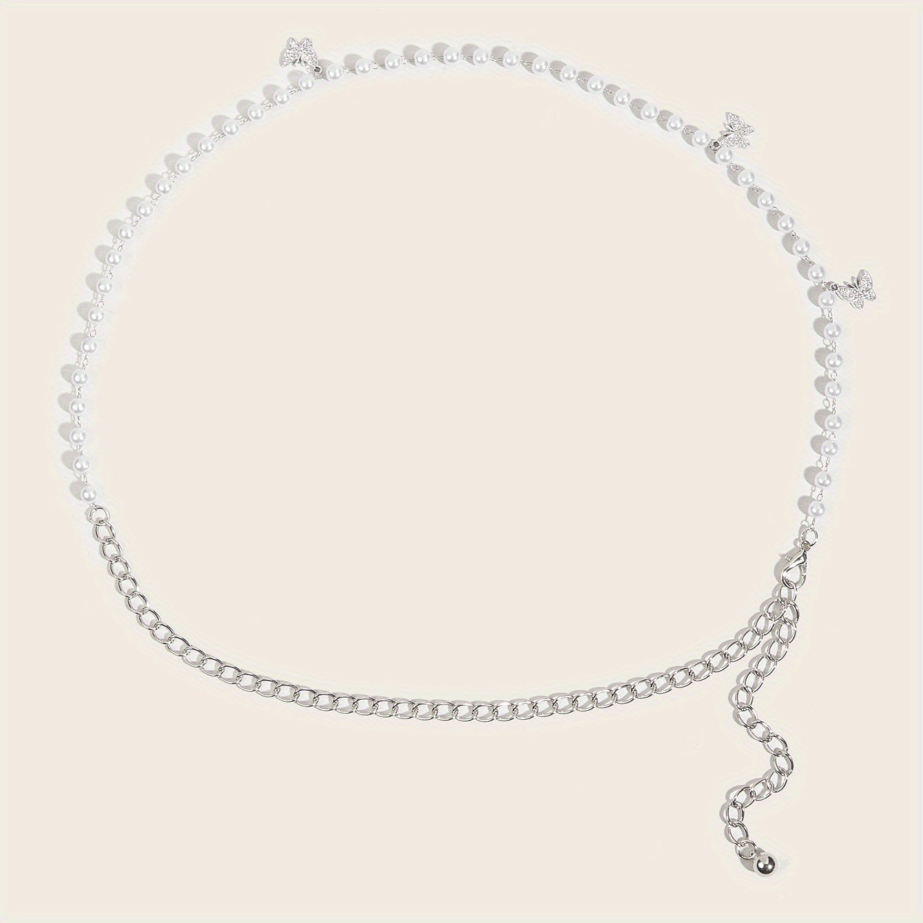Butterfly Pendant Waist Chain Layered Pearl Tassel Metal Belt Dress Girdle