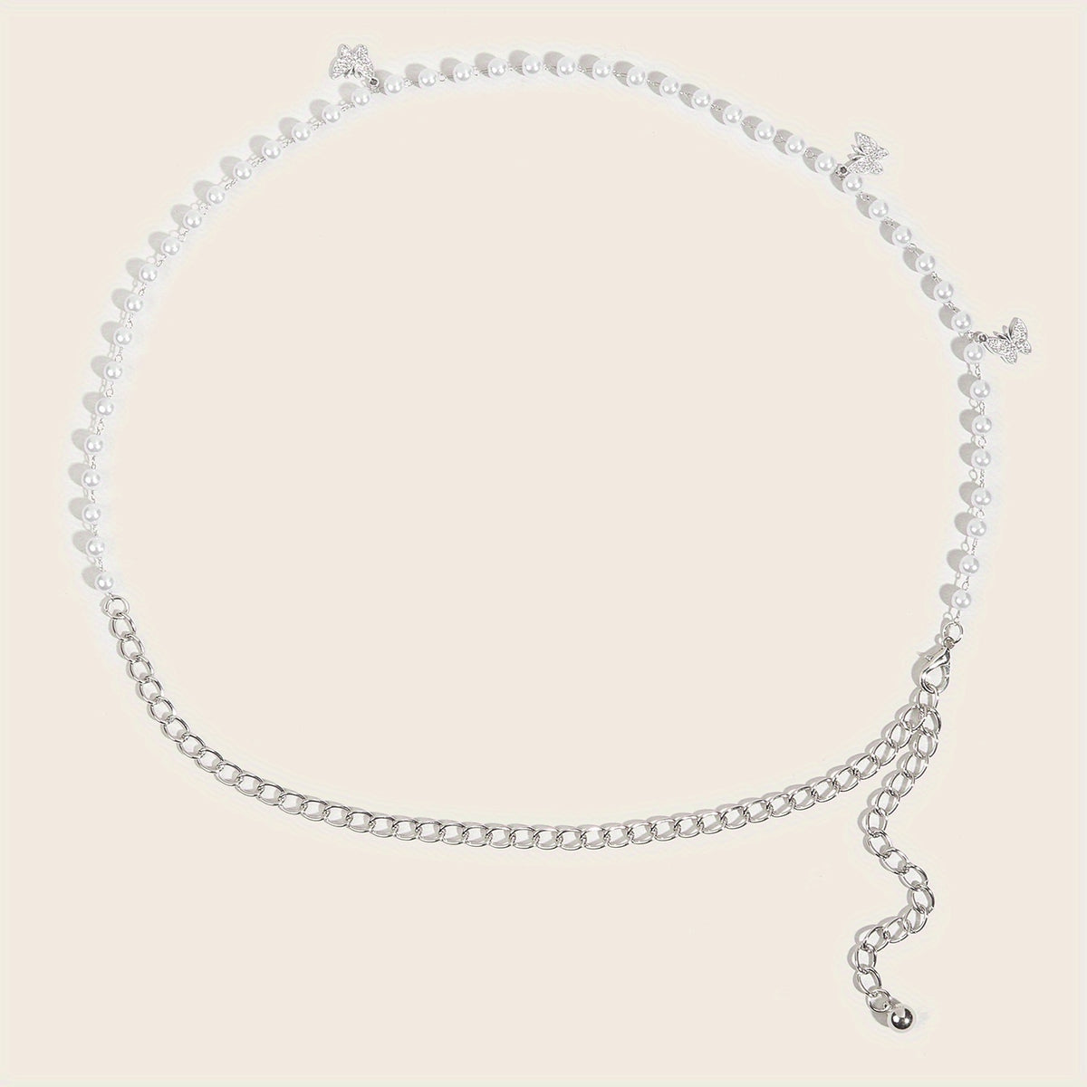 Butterfly Pendant Waist Chain Layered Pearl Tassel Metal Belt Dress Girdle
