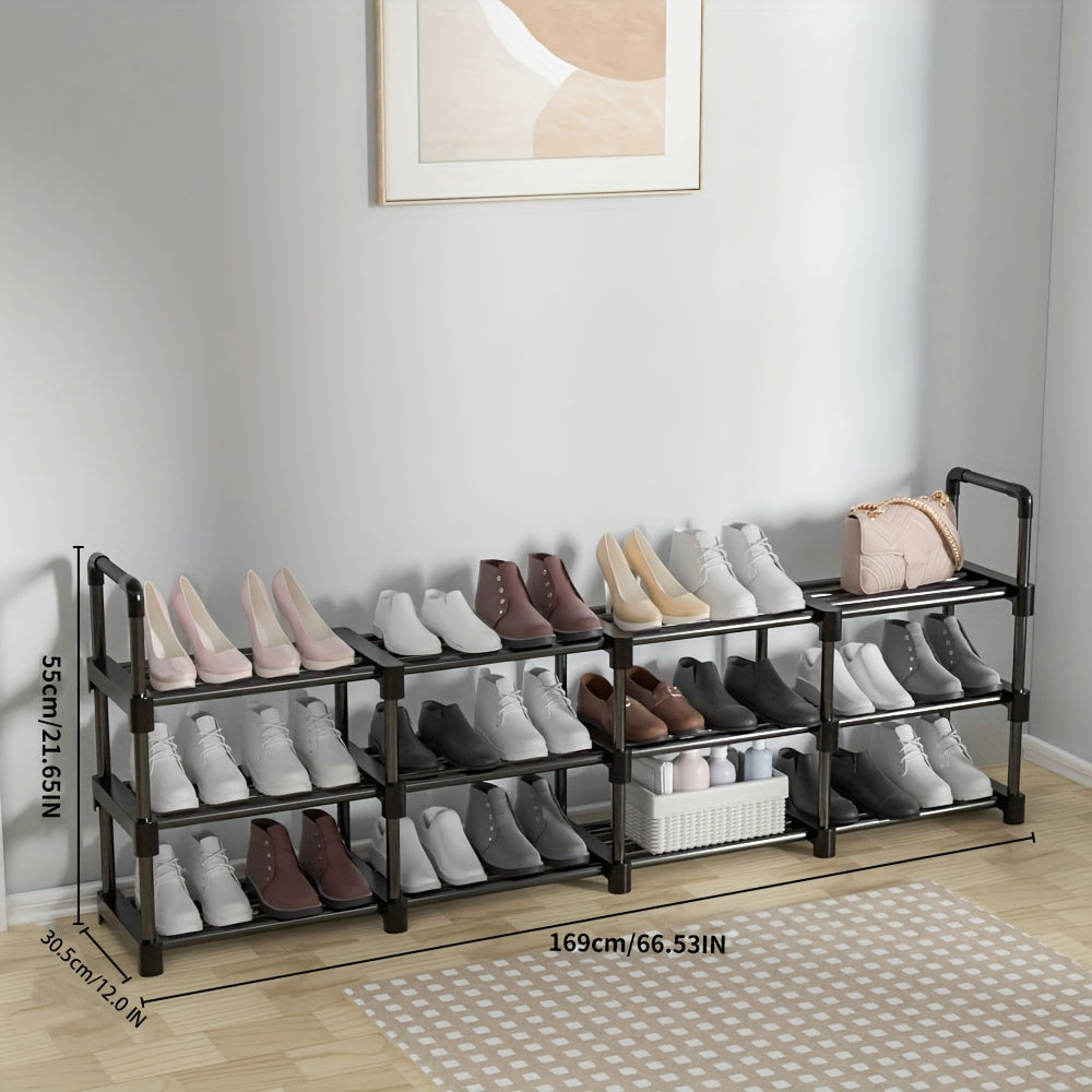 4 Column 3 Layer Shoes Rack Floor Standing Shoes Storage Stackable