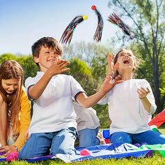 Colorful Elastic Balls with Gold Ribbons for Parent Interaction