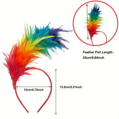 Rainbow Feather Headband Suspender Cuffs Socks Skirt Accessories Set 3p