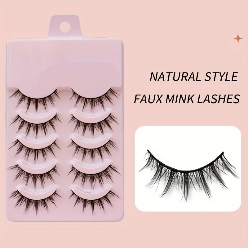 5 Pairs Manga Eyelashes 3D False Lashes Fluffy Cross Wispy Extension Makeup