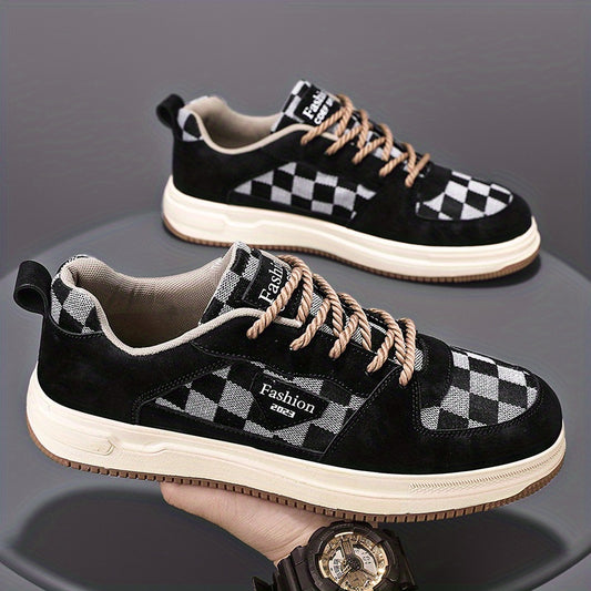 Men's Plaid Lace Up Sneakers Casual Outdoor Walking Shoes