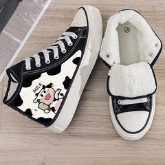 Cow Print Plush Lined Chunky Sneakers