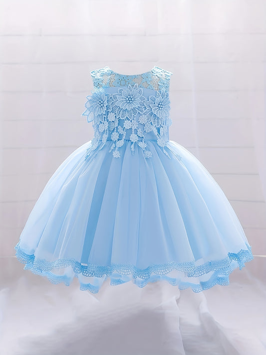 Mesh Floral Gown Dress Baby One year old Baby Birthday Party Wedding Flower Girl