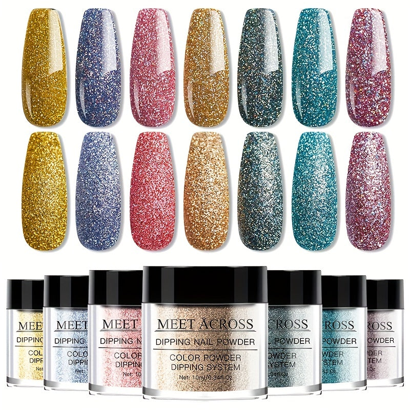 7 Colors Glitter Nails Dip Powder Kit for French Nails DIY Home Salon
