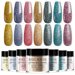 7 Colors Glitter Nails Dip Powder Kit for French Nails DIY Home Salon