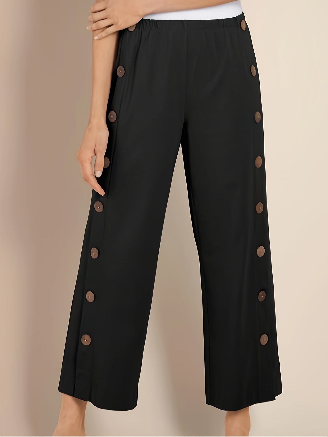Solid Wide Leg Trousers Elastic High Rise Pants