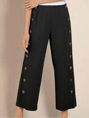 Solid Wide Leg Trousers Elastic High Rise Pants