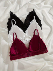 3pcs Lace Wireless Bras Comfy & Scallop Trim Bra Women's Lingerie