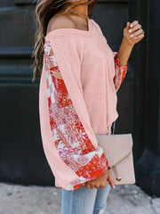  Colorblock Paisley Print Waffle Top