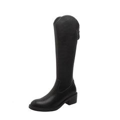 Women's Knee High Block Heel Boots - Faux Leather Booties