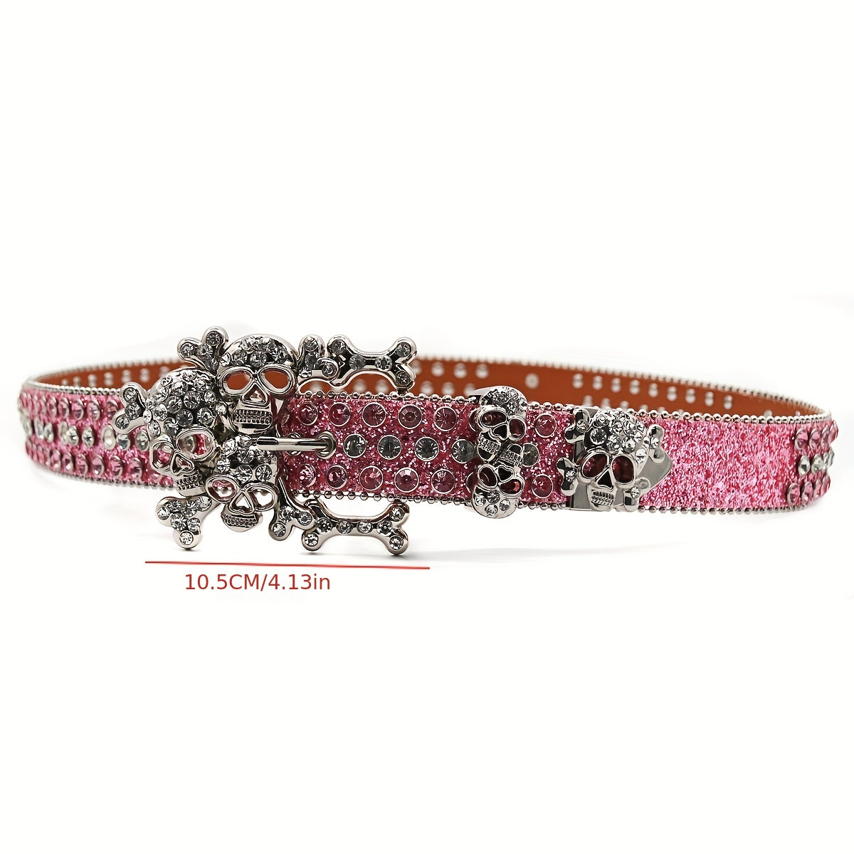 Skull Rhinestones Inlaid Pink Buckle Belt