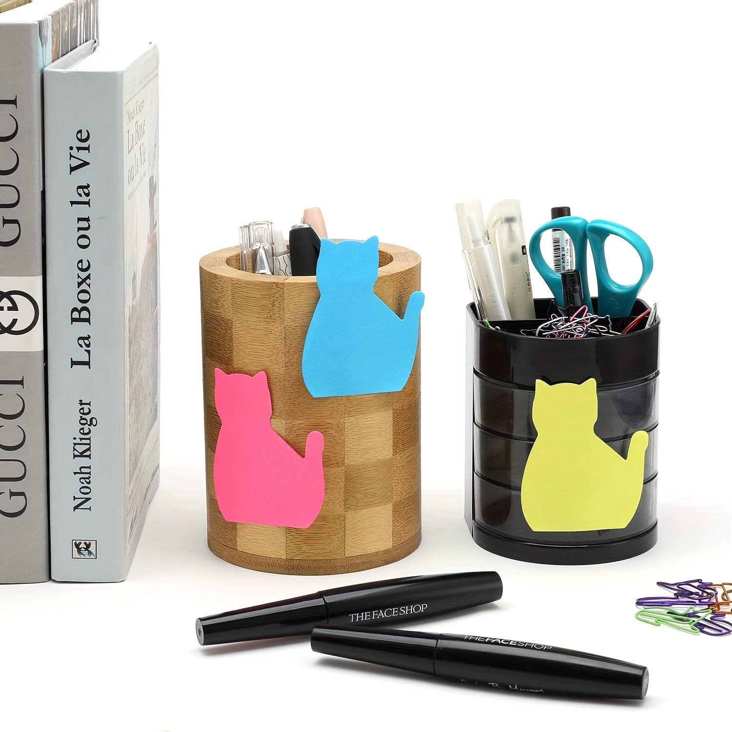 Cat Sticky Notes & Paper Clips Set - Funny Cat Office Supplies