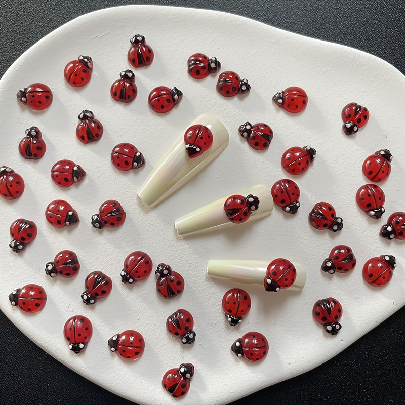 20 Pcs Ladybug Nail Art Resin Charms 3D Nail Decor