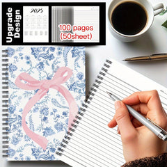 Pink Bow Tie Spiral Notebook Floral 100 Pages Perfect Gift