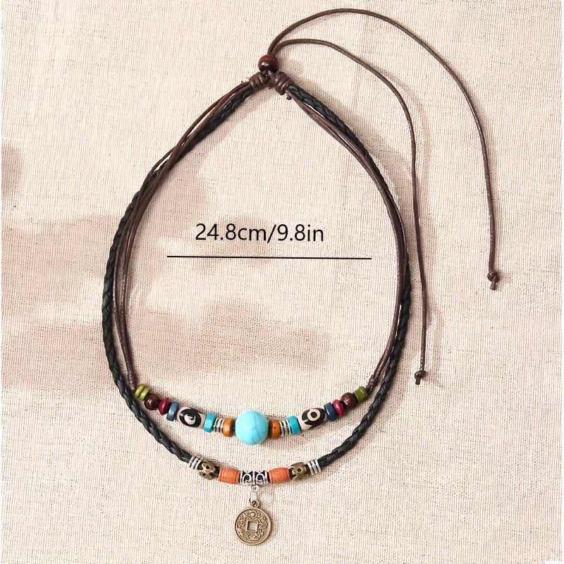 Boho Turquoise PU Leather Coin Necklace Party Favors