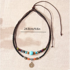Boho Turquoise PU Leather Coin Necklace Party Favors