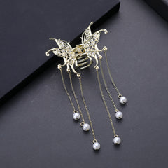 Butterfly Tassel Hair Claw Clips Faux Pearl Rhinestone Metal