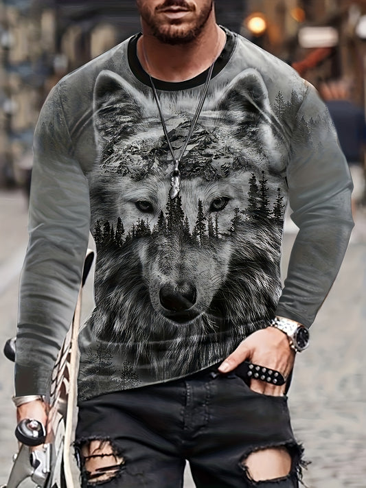 Wolf 3D Print Hoodie for Men Drawstring Hooded Pullover