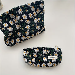 Embroidered Makeup Bag with Zipper Closure for Travel