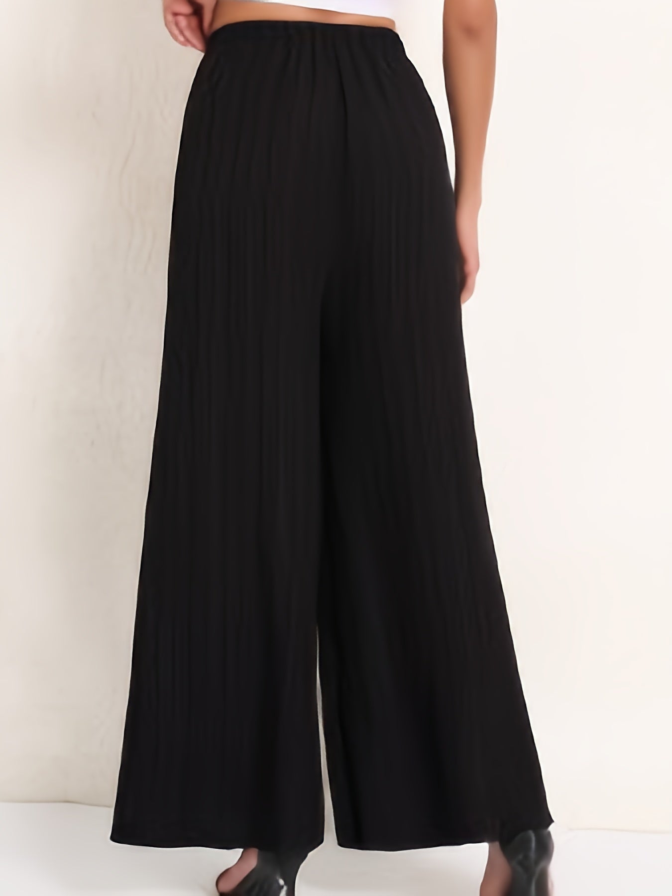  Wide Leg Trousers High Rise Solid Ribbed