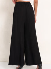  Wide Leg Trousers High Rise Solid Ribbed