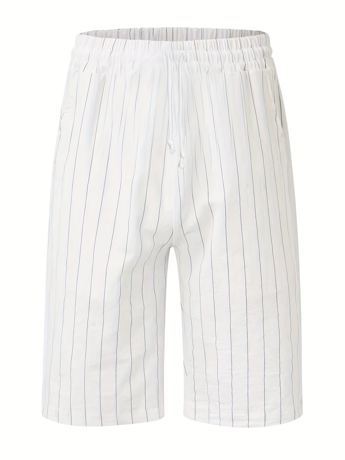 Breathable Striped Flat Front Shorts Men's Casual Waist Drawstring Shorts