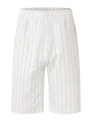 Breathable Striped Flat Front Shorts Men's Casual Waist Drawstring Shorts