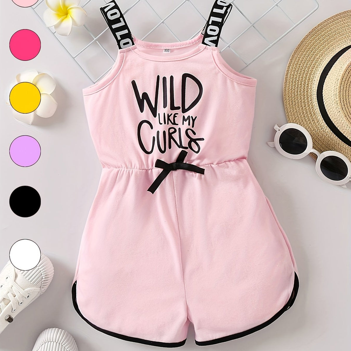 Girls' Fancy Letter Print Sports Casual Romper Jumpsuit