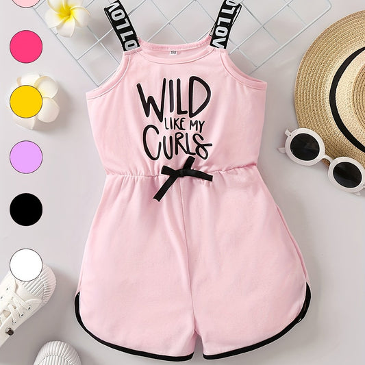 Girls' Fancy Letter Print Sports Casual Romper Jumpsuit