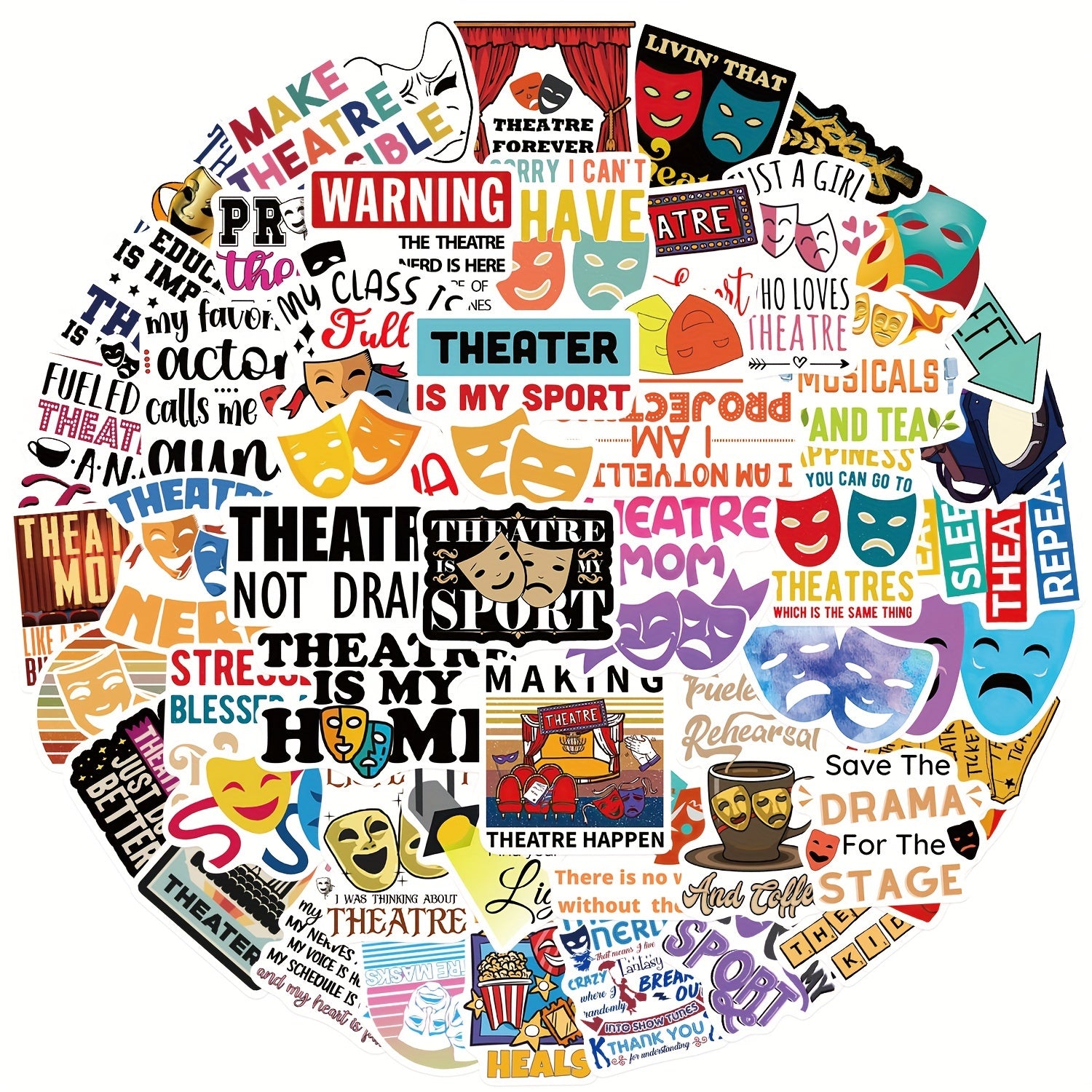 50pcs Theatre Waterproof Vinyl Stickers for Laptops Water Bottles Computers