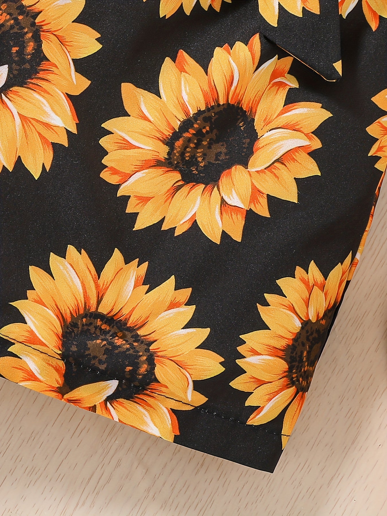 Girls Sunflower Pattern Ribbed Cami Romper Jumpsuit