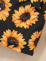 Girls Sunflower Pattern Ribbed Cami Romper Jumpsuit