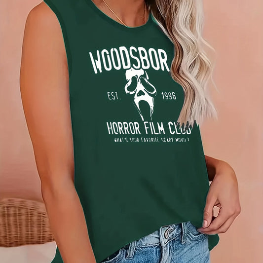  Skull Print Round Neck Tank Top