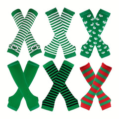 Y2K Green Striped Knitted Gloves Saint Patrick's Fingerless Gloves