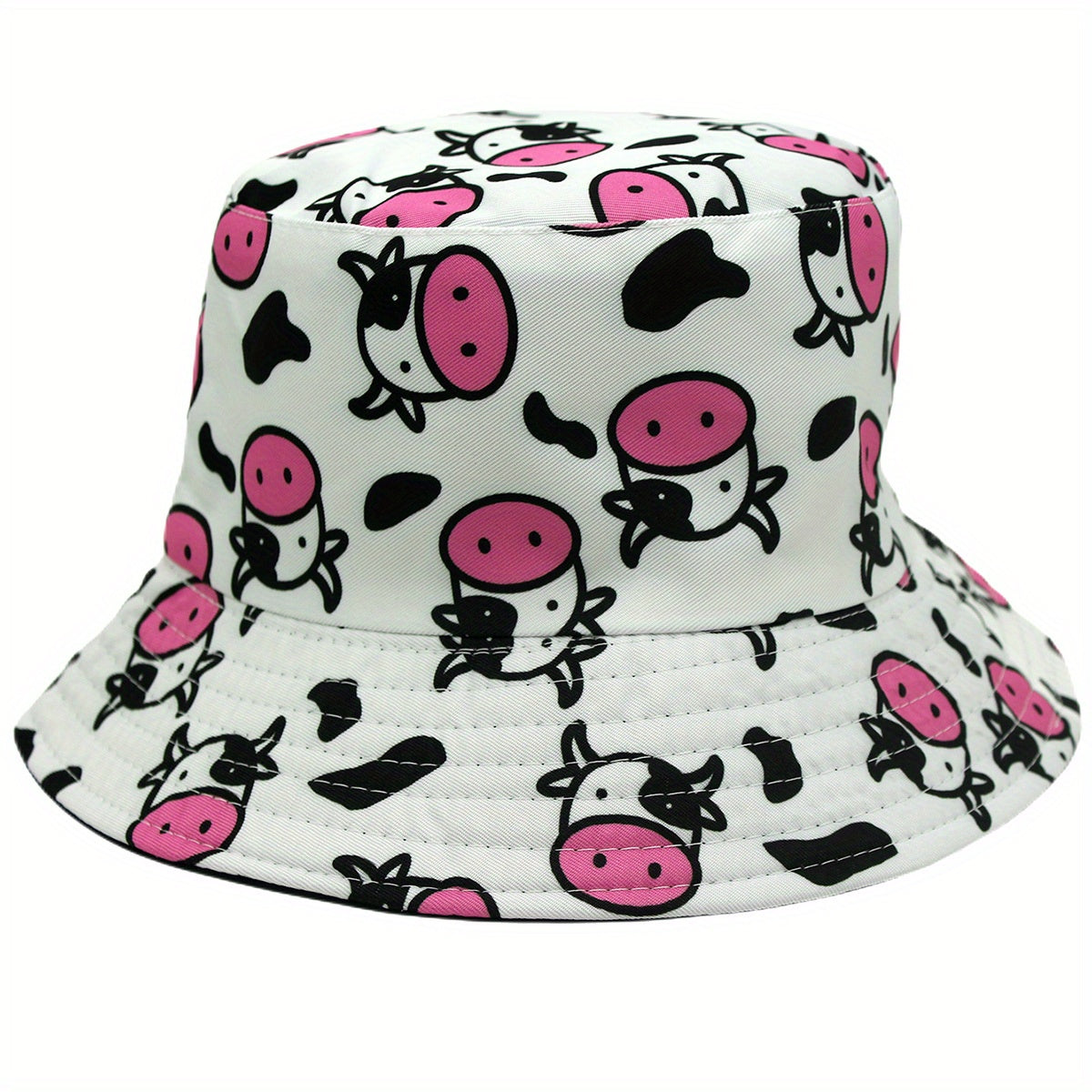 Versatile Sunshade Bucket Hat Cow Cartoon Print Unisex Daily Shopping